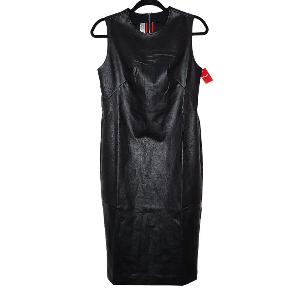 Spanx Leather-Like Sleeveless Sheath Dress Luxe Black 20392R Small NWT